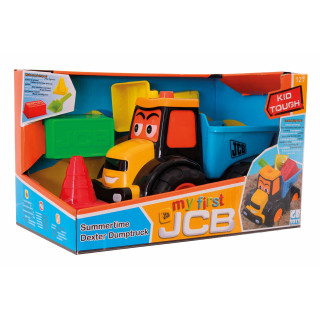 Wader 4034 - JCB Kipper Dexter mit Schaufel, Pylone und JCB Sandform, ab 12 Monaten, ca. 34 cm