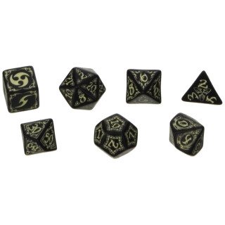 TRIBAL DICE SET (7) BLACK AND GLOW IN THE DARK