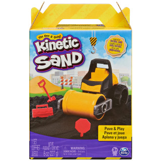Kinetic Sand Pave and Play Bauset mit Fahrzeug und 227g schwarzer kinetischer Sand für Kinder ab 3 Jahren