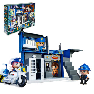 Pinypon Action - Polizei-Kommunion, Spielzeug-Set mit vielen Zubehör und Räumen, Quadrat, Zelle und Helihafen, eine Polizeifigur und EIN Spielzeugmotorrad, ab 4 Jahren, Famosa (700017039)