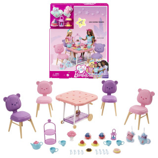 Barbie Tea Party, Meine erste Barbie-Serie, 18 Barbie-Accessoires, Plüschartikel, Servierwagen, Teeservice, Desserts, Barbie-Puppen Nicht enthalten, Geschenk für Kinder, Spielzeug ab 3 Jahre,HMM65