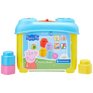 Clementoni 17715 Clemmy – „Peppa Pig“ Aktivitäts-Eimer, mechanisches Spielzeug mit 15 Bausteinen, farbenfrohes Babyspielzeug für Kleinkinder ab 10 Monaten