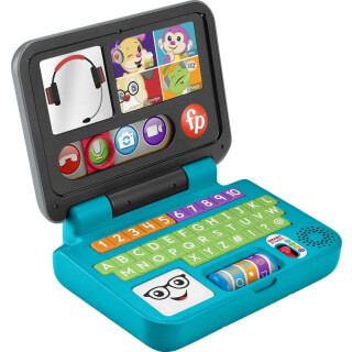 Fisher-Price Lernspaß Homeoffice Laptop – elektronisches Lernspielzeug mit Smart-Stages-Lerninhalten, Lichtern und 55+ Liedern, ABC, , Version: Französisch, HGW99