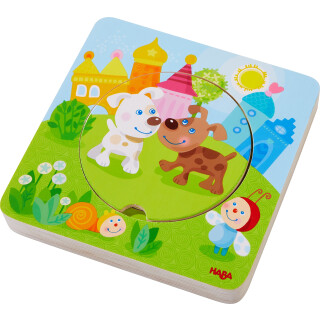 HABA 303536 - Holzpuzzle Kunterbunte Tierkinder , Puzzlespaß in 5 Schichten , Holzspielzeug ab 12 Monaten , Stabile Holzteile miten Tiermotiven