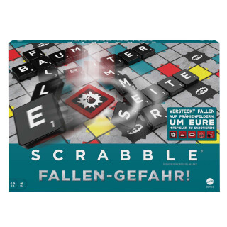 Mattel Games HLM17 - Scrabble Fallen-Gefahr (deutsche Version), Kreuzworträtsel-Brettspiel, Familien-Spiel für Erwachsene und Kinder ab 10 Jahren