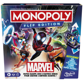 Monopoly Flip : Marvel Edition, Jeu de Plateau Stratégique, Inspiré de l’Univers Marvel, Famille et Fans de Super-Héros, Version Française