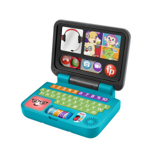 FISHER-PRICE Lernspaß Homeoffice Laptop – elektronisches Lernspielzeug mit Smart-Stages-Lerninhalten, Lichtern und 55+ Liedern, ABC, Zahlen und erste Deutsch Wörter Lernen, ab 6 Monaten, HGX00