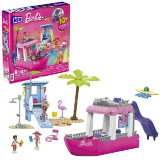 BARBIE Malibu Traumboot - Bauset mit 317 Teilen, inkl. 3 Barbie-Puppen, 2 Haustiere, Mode- & Strandzubehör, kreatives Spielzeug für Kinder ab 6 Jahren, HPN79