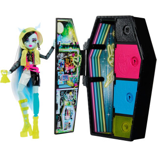 MONSTER HIGH Skulltimate Secrets Frankie-Stein-Puppe - Neon Frights Modeüberraschungen, leuchtende Accessoires, Color-Reveal-Schlüssel, für Kinder ab 6 Jahren, HNF79