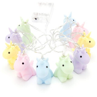Unicorn Einhorn Lichterkette Pastell Pastellfarben, aus Kunststoff, batteriebetrieben, in Geschenkverpackung.