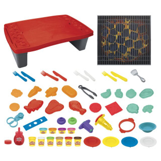 Play-Doh Kitchen Creations Großes Grillset, 40-teiliges Grillspielzeug mit Play-Doh Drizzle Soße und 10 Farben