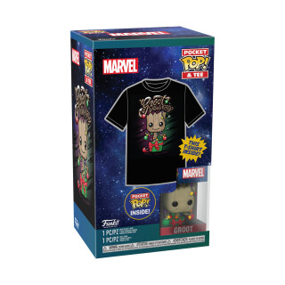 Funko Pocket Pop!& Tee: Guardians of The Galaxy - Holiday Groot - Large - (L) - Marvel - T-Shirt - Kleidung mit Vinyl-Minifigur Zum Sammeln - Geschenkidee - Spielzeug und Kurzärmeliges Top