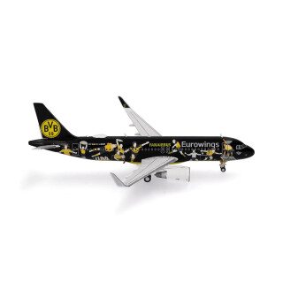 herpa Modellflugzeug Eurowings Airbus A320 BVB Fanairbus - D-AEWM, Miniatur im Maßstab 1:400, Sammlerstück, Modell mit Standfuß, Metall