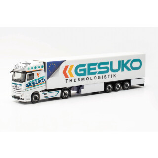 herpa 315951 LKW Modell Mercedes-Benz Actros Gigaspace 18 Kühlkoffer-Sattelzug GESUKO, Miniatur im Maßstab 1:87, Sammlerstück, Made in Germany, Kunststoff Miniaturmodell