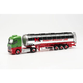 Herpa LKW Modell Mercedes-Benz Actros Streamspace Jumbochromtank-Sattelzug Hubert Kläsener, originalgetreu im Maßstab 1:87, Modell LKW, Modellbau, Made in Germany, Deko, LKW-Modell