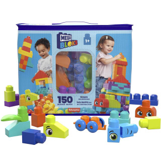 MEGA HHM96 BLOKS Bausteinebeutel Deluxe, 150 große und farbenfrohe Bausteine mit Einer Aufbewahrungstasche, Konstruktionsspielzeug, Spielzeug-Geschenkset für Kinder ab 1 Jahr