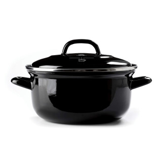 BK Indigo Holländisches Erbe Runde Deutsche Emaillierte Kasserolle mit Deckel mit PFAS-Freier Keramischer Antihaftbeschichtung, 26 cm/5,2 Liter, Induktion, Spülmaschinenfest, Backofenfest, Schwarz