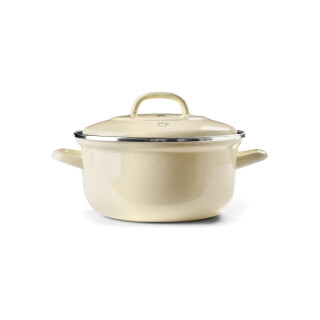 BK Indigo Holländisches Erbe Runde Deutsche Emaillierte Kasserolle mit Deckel mit PFAS-Freier Keramischer Antihaftbeschichtung, 20 cm/2,5 Liter, Induktion, Spülmaschinenfest, Backofenfest, Crème