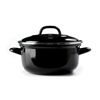 BK Indigo Holländisches Erbe Runde Deutsche Emaillierte Kasserolle mit Deckel mit PFAS-Freier Keramischer Antihaftbeschichtung, 24 cm/4,2 Liter, Induktion, Spülmaschinenfest, Backofenfest, Schwarz