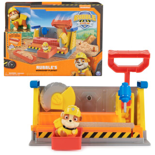 Rubble & Crew - Werkstatt Spielset mit 2 Werkzeug-Aufsätzen, 1 Rubble Hundefigur, 85g Kinetic Sand Build-it Sand und 1 Sandform, Spielzeug geeignet für Kinder ab 3 Jahren