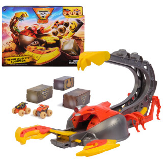 Monster Jam, EL Toro Locos Venom Velocity Scorpion-Spielset, Rampenkatapult mit elektronischer Beschleunigung, inklusive Mini-Trucks von EL Toro Loco und Max-D im Maßstab 1:87, ab 3 Jahren