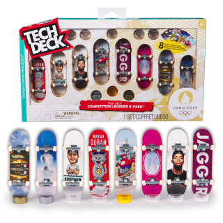 Tech Deck Competition Legends 8-Pack, Set mit 8 authentischen Fingerboards der olympischen Skate-Athleten in Paris 2024, 8 individuelle Board-Halter, 8 Athleten-Karten, ab 6 Jahren