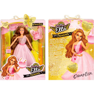 MGAs Dream Ella Lets Celebrate Puppe - Yasmin - 29 cm große Schwarzhaarige Party Modepuppe - Rosa & Gold Glitter Konfettischmetterlinge - 5 Accessoires - Für Sammler & Kinder ab 4 Jahren