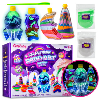 GirlZone Galaxy Glow Sand Art Kit, Sandkunst Set für Kinder mit farbigen Sand & Flaschen für Kinder Sand Kunst Set zum Selbermachen, Lustiges Bastelset für Kinder