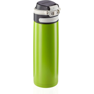 Leifheit Thermobecher Flip 600ml, Kaffeebecher 100% dicht, praktisches Öffnen mit einer Hand, Trinkbecher to go mit Filter für Wasser mit Obststücken, hält Getränke bis zu 6 Stunden heiß, grün, 17.5 x 17.5 x 29.2 cm