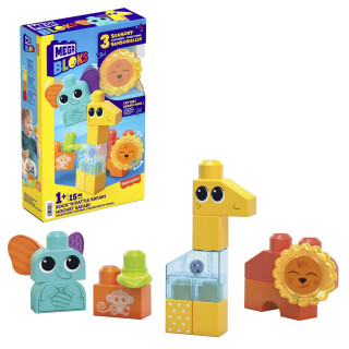 MEGA HKN42 - MEGA Bloks Safari Spiel-Set, 15 sensorische Bausteine (Löwe, Giraffe und Elefant), Bauklotz Spielzeug, Konstruktionsspielzeug für Kinder ab 1 Jahr