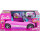 Hot Wheels Barbie Spielzeugauto, ferngesteuertes pinkfarbenes Cabrio, Platz für 2 Barbie-Puppen und Kofferraum lässt sich zum Aufbewahren öffnen, Stickerbogen für Gestaltungsmöglichkeiten, JBH05