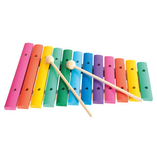 Bino 12-Ton-Xylophon, Spielzeug für Kinder ab 3 Jahre, Kinderspielzeug (Musikinstrument für Kinder, Xylophon aus Holz, 12 Töne, mit Klangplatten in Regenbogenfarben und 2 Klöppeln)