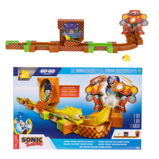 SONIC THE HEDGEHOG Go Go Racers Deluxe Spielset mit Diecast Super Sonic Figur, kombiniert mit dem Sonic Adventure Spielset und Knuckles Adventure Spielset
