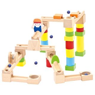 Bino 82071 Baumurmelbahn aus Holz, Spielzeug für Kinder ab 3 Jahre, Kinderspielzeug (Murmelbahn mit vielen Anbauteilen, inklusive Brücken & Tunnel, 40 teilig,es Holzspielzeug)