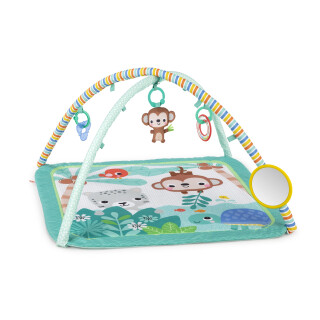 Bright Starts Palm Party Baby Activity Gym Machine Washable Play Mat with 4 Toys, Newborn and up - Gender Neutral, 32x32x18 Inch