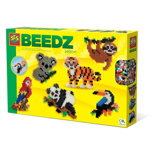SES Creative | Bügelperlenset Dschungeltiere für Kinder ab 5 Jahren | Mit 2400 Bügelperlen und Stecktafel | Vorlagen für Koala, Papagei & Co | Kreatives Bastelset zur Förderung der Motorik