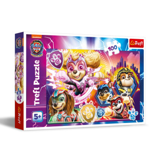 Trefl - PAW Patrol: The Mighty Movie, Lernen Sie Mighty Pups kennen - Puzzle 100 Elemente - Buntes Puzzle mit Helden der Fernsehserie, Kreative Unterhaltung, Spiel für Kinder ab 5 Jahren