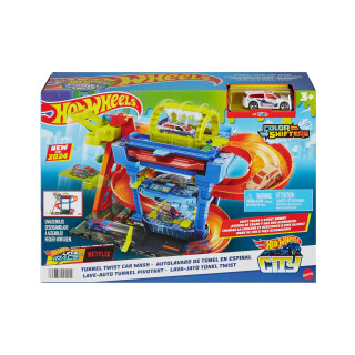 Hot Wheels Lets Race Netflix - City Spielzeugauto-Trackset, Farbwechsel-Tunnelautowaschanlage mit 1 Farbwechselfahrzeug im Maßstab 1:64, HTN80