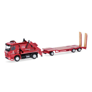 Herpa LKW Modell Mercedes-Benz Arocs Absetzkipper AK12 mit TU3-Anhänger Küchler, Miniatur im Maßstab 1:87, Sammlerstück, Made in Germany, Kunststoff, Rot