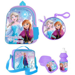 Großes Geschenkset Disney Frozen - Rucksack + Geldbörse + Isoliertasche + Trinkflasche + Brotdose