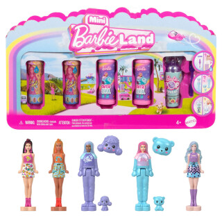 Barbie Mini Barbie Land 5er-Set Pop Reveal-Puppen, ca. 3,8 cm große Minipuppe mit Überraschung und Sensorikspielzeug (Stile können abweichen), JGL29