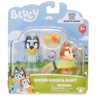 Bluey Queens Official Collectable Character 2 Figure Set Featuring and Bingo with Queen Rainbow Cape and Crown Accessories