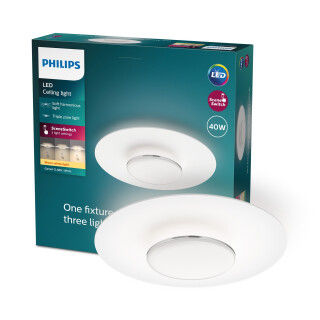 Philips LED SceneSwitch Garnet Deckenleuchte (30 W), LED Leuchte mit drei Dimmstufen und warmweißem Licht, LED Beleuchtung mit EyeComfort, weiß
