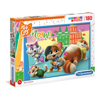 Clementoni 29763 Supercolor 44 Cats – Puzzle 180 Teile ab 7 Jahren, buntes Kinderpuzzle mit besonderer Leuchtkraft & Farbintensität, Geschicklichkeitsspiel für Kinder