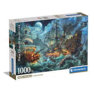 Clementoni - 39777 Kollektion – Pirates Battle – 1000 Teile – Puzzle für Erwachsene, Abbildung von Paolo Barbieri, Made in Italy