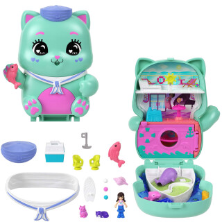 Polly Pocket Puppen und Spielset, Pony-Rodeo-Schatulle, Spielzeug für unterwegs mit 1 kleinen Puppe, Pferdchen, Zubehör für Mode und Essen, JCR39