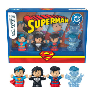 Fisher-Price Little People Collector Superman Through the Ages Sonderausgabe für Erwachsene und Fans, 4 Figuren in einer zum Ausstellen geeigneten Verpackung, JFD63, [Mehrfarbig]