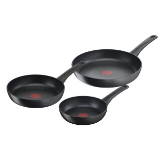 Tefal Ultimate On 3er Set Pfannen 20/24/28 cm mit sehr robuster Beschichtung, Thermo-Signal, Thermo-Fusion, tiefe Form, alle Herdarten, ofengeeignet, G2609072, Schwarz