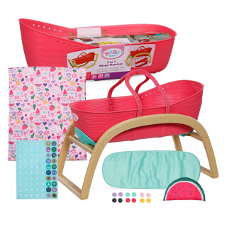 BABY born 3 in 1 Wiege Pinplay, Puppenbett, Wiege und Trage mit Pins zum Verzieren, inkl. Bettdecke und Kopfkissen