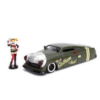 Jada Toys DC Comics Bombshells Harley Quinn, 1951 Mercury, Auto, Spielzeugauto aus Die-cast, Türen, Kofferraum & Motorhaube zum Öffnen, inkl. Harley Quinn Figur, Maßstab 1:24, schwarz